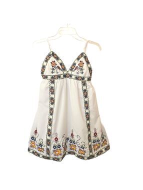 Angie Mini Sundress Boho Flowy Floral Embroidery Summer Beach Vibe White
